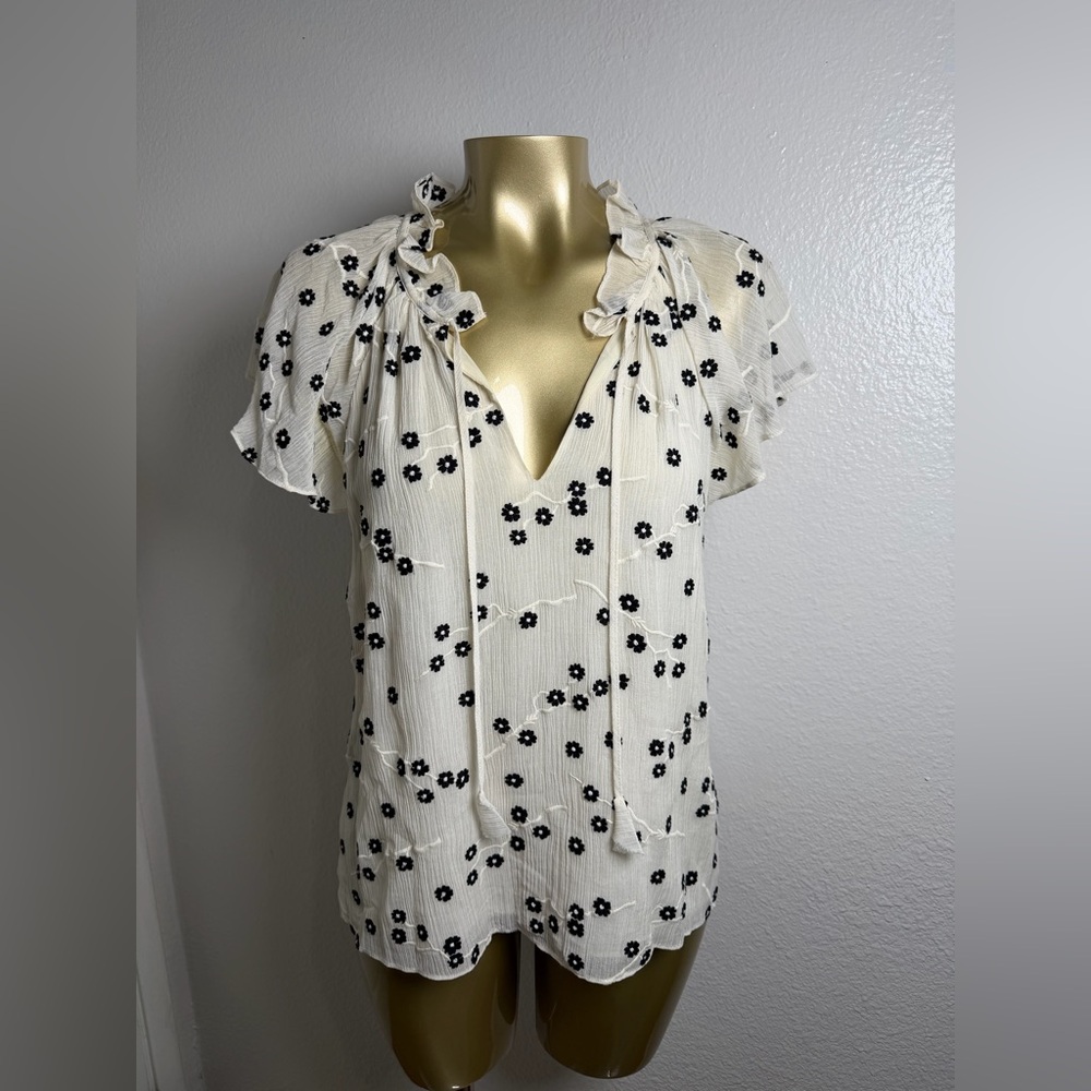 Rebecca Taylor Cream and Black Floral Blouse 4